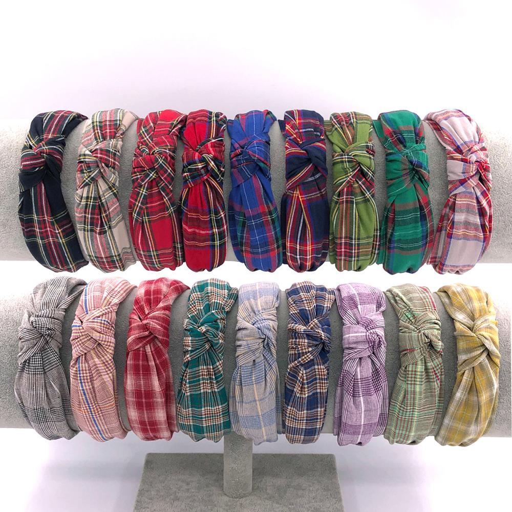 Ring Toss Outdoor - Vintage Women Twist Headband Plaid Cotton