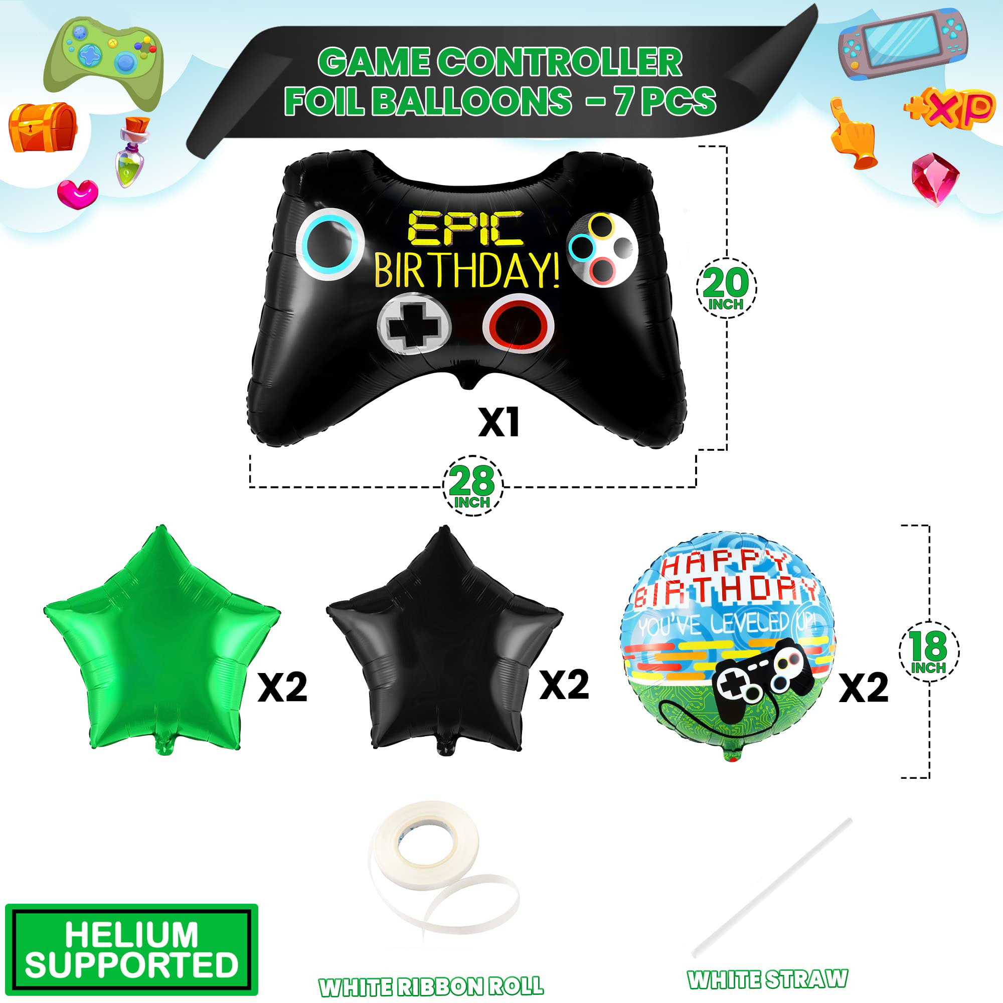 7pcs Video Game Mylar Balloons – обзор и цена Party Games Using Balloons